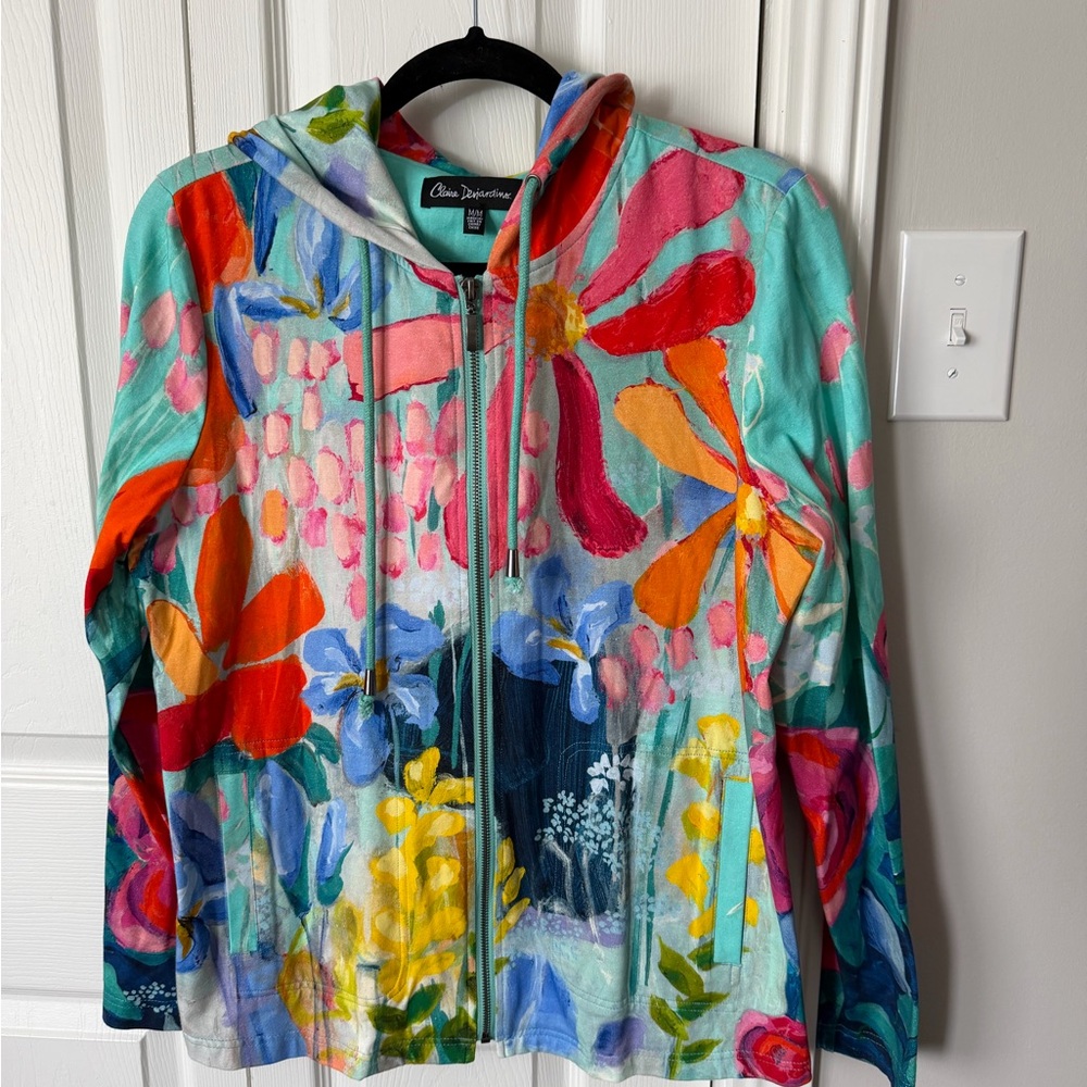 Claire Desjardins Multicolor Floral Zip-Front Jacket with Hood